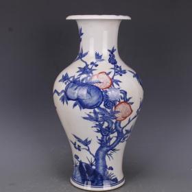 清青花釉里红福寿九桃纹鱼尾瓶