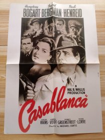 电影【Casablanca 卡萨布兰卡】看电影杂志英文海报，单面，尺寸57×32厘米左右。品相如图，保存完整，值得收藏。