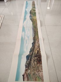 清末老画《万里长城》长条画一幅，画作精美罕见 有介绍，可收藏 装裱，老印刷品，日本回购，尺寸180cmX31cm 有折痕