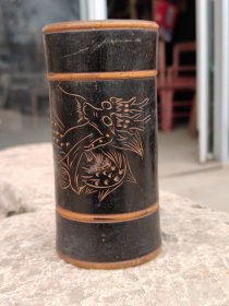 晚清民国木筒茶叶罐，纹饰精美，漆皮完整全品。
