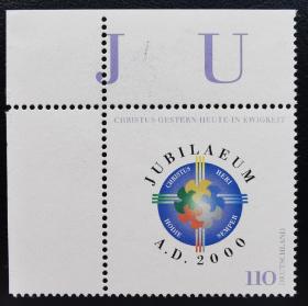 德国2000年邮票 千禧年 迎接新世纪 1全新 双边纸！2015年斯科特目录1.4美元