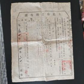 1951年山西省祁县土地房产所有证