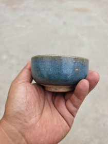元代钧釉点彩小茶盏 完整尺寸见图釉水不错