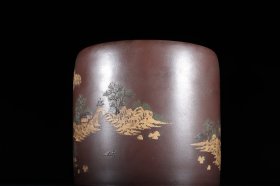 泥绘山水紫砂文房笔斗款识：杨季初 清代高 16.8口径18cm