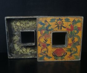 老铜漆器盒子摆件，尺寸约18*18*6公分，重量约1064克