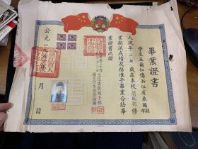 49年毕业，1950年颁发，杭县县立中学，毕业证书，稀少见
