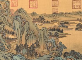（精品字画） 精品绢本溪山無画图 全长宽67.1厘米X7.5米左右 画心56.6厘米X294.5厘米