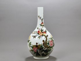 清雍正珐琅彩花鸟纹长颈瓶 古玩古董古瓷器老货收藏2