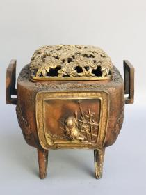 旧藏老铜鎏金香炉