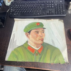 南京师范大学教授家流出     水粉画  （ 解放军战士）      有破损，具体请看图片。尺寸  37x32