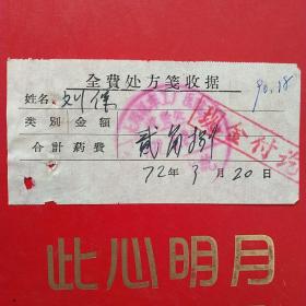1972年3月20日，大同机车工厂医院，药费。（生日票据，医院医药医疗类票据）。（22-4）