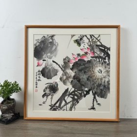 带框，荷花，和和美美，60cm*60cn，画家：黄俊杰