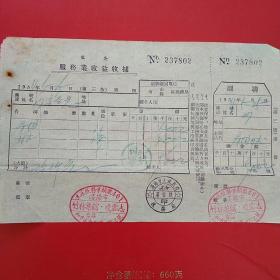 1954年5月25日，住宿费，私企服务业收益收据，竹林旅馆，沈阳市人民政府税务局（生日票据，旅馆住宿类发票）。（25-7）