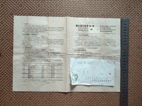 信札1页【1986年晋文征订目录第1期】有信封，自然旧，有折痕，有小撕口，有褶皱。信封：旧，有污渍，褶皱，撕口。