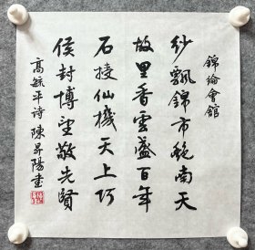 陈升阳老师手写书法小斗方 高毓平诗《锦纶会馆》34x34cm