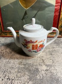 80年代，龙凤呈祥双喜茶壶，盖磕