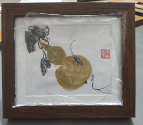 实木紫檀色小摆台葫芦天牛国画手绘
