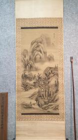 V 276号     原盒 檀木轴头绢本南画名家菅井梅关（1784-1844）手绘 山水人物