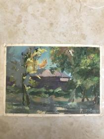王作堂油畫《風(fēng)景》26X19CM，保真便宜出