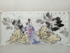 保真书画，山东名家，徐康《荷塘月色》国画67×137cm，软片。徐康，祖籍山东寿光。毕业于华东师范大学，现任职于山东美术馆专业画家，艺术交流中心主任，中国美术家协会会员，山东省美术家协会理事，山东画院高级画师。