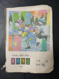 寒假作业小学生数学自然 1992年 小学 六年级寒假作业本 破损瑕疵明显 胶带痕迹 辽宁省小学假期作业