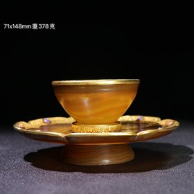 旧藏和田玉唐宋时期老玛瑙银鎏金蜻蜓眼镶嵌宫廷盘