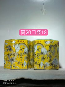 永庆长春手绘龙纹六角大号笔筒一对，器型端正，做工细致，老化明显，细节如图