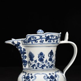 旧藏 明宣德青花莲花八宝梵文僧帽壶 25*24厘米