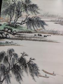 画页（散页印刷品）——书画———悠然见南山【蒋兆和】。湖舍初霁及局部放大【黄宾虹】。柳荫垂钓图及局部放大【吴湖帆】。晴聰【程十发】1369