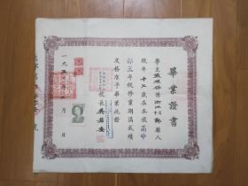 1950年上海市私立民立女子中学 毕业证书  有税票