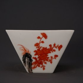 钒红墨彩绘梅兰竹菊方斗 规格 12*12*18cm