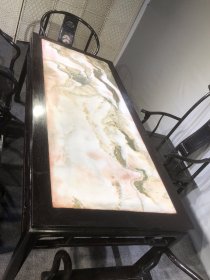 紫檀镶云石茶桌六件套