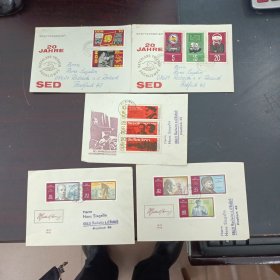 东德马列题材邮票首日封5枚，官方雕刻版首日封，外邮市场抢手货，市场价较高，本店邮品满25元包邮，本店还在孔网开“韶州邮社”