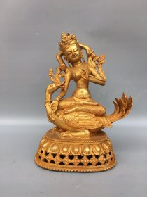 铜鎏金度母（梵天）佛像，包浆厚重，尺寸如图，重2.3公斤