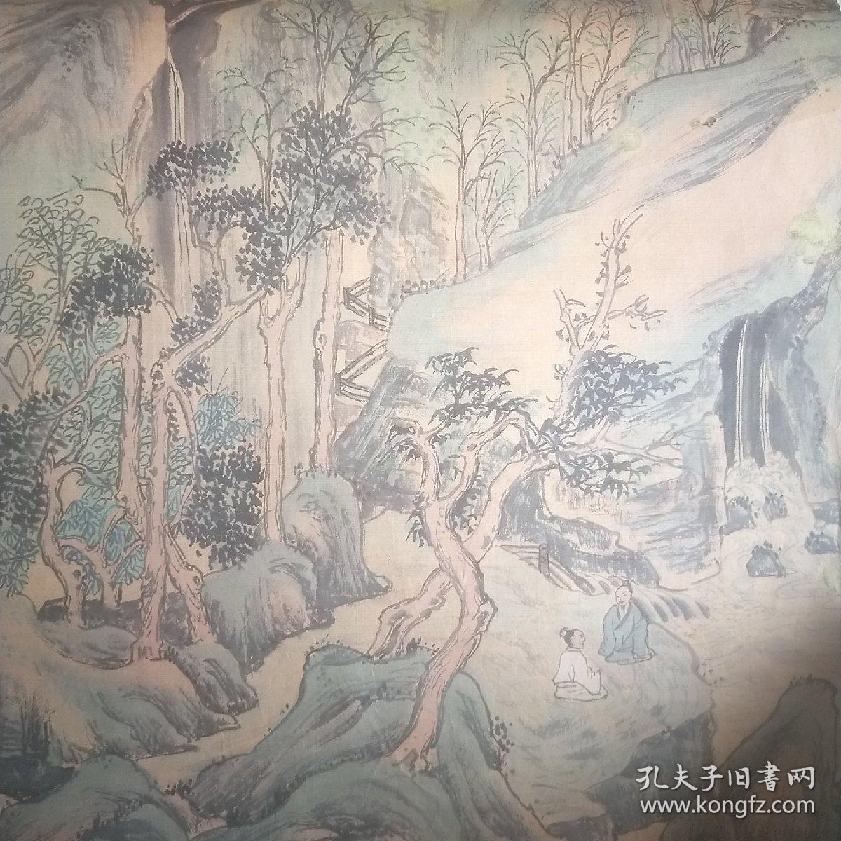 旧藏宣纸挂历画芯唐寅《山水人物》画五张。