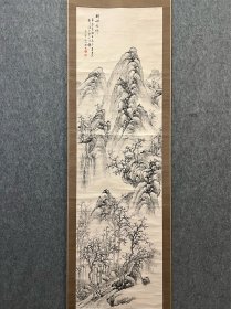 古筆山水图，【猪濑东宁】大尺幅
1838 - 1903（天保九~明治三十六）66岁。名 恕，字如心，幼名忠五郎，号专斋、晚香堂、超光腾雾楼 等。下总（今千叶县）人。自幼好画，19岁投师日根对山 研习南宗画，刻苦临摹中国唐.宋、元、明、清诸画师名 迹,技艺大进°曾任日本美术协会审查员。作品多次在 国内劝业博览会、绘画共进会、东洋绘画共进会等展览 会中获奖，并获审查功劳奖。著书有《名迹撮要》