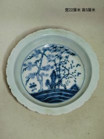 精品 青花纹红釉盘。 宽22厘米 高5厘米，
