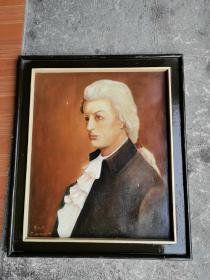莫扎特肖像布面手绘老油画 七八十年代