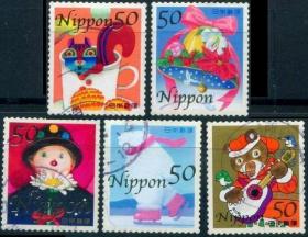 日本信销邮票 2006年G17 冬季的问候 礼物 5枚全 信销 卡通