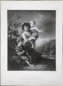【弗农画廊系列、附资料页】1851年 钢版画《COTTAGE CHILDREN》