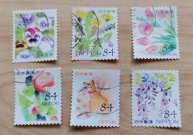 日邮·日本邮票信销·樱花目录编号G271 2021年春天春季的问候 郁金香 狗和樱花等6全信销