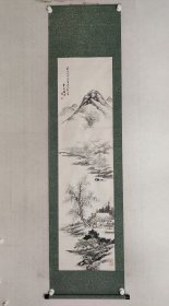 民国左右，日本老画，皇圃仙史《山水画》，画心149*39cm，裱工尺寸206*52cm，原装裱立轴，年代久远，自然老旧。