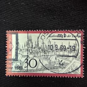 联邦德国西德1971年旅游风光系列第一枚 从河边看城市风景 销 1全 邮戳随机