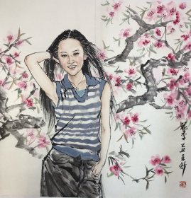 苗再新《人物 》尺寸66×66厘米 带️影 山东栖霞人。中国美术家协会理事，中国画学会常务理事，中国国家画院研究员，北京美协中国画艺委会副主任、武警部队美术书法研究院副院长。
