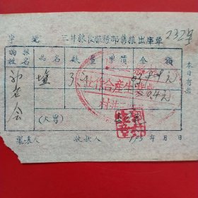 1955年，盐，林县（今林州市），三井粮食服务部售粮发货票（60-8，生日票据，烟酒副食类）
