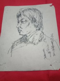 旅法华人美术家李芳于1983年钢笔画《青年人》(此为绘画原作，16×19厘米；已落款，未鈐印；名家处女作，成长的脚印，时代的记忆，弥足珍贵，值得收藏)