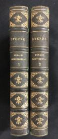 1877年，斯特恩著，《多情客游记》两卷全套，Tristram Shandy  Voyage Sentimental  ，1877年真皮精装，烫金竹节书脊，书口三面刷金，金光灿烂，宛若全新 难得的佳品