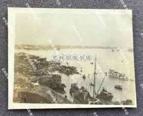 【广州旧影】1940年 广州珠江码头繁忙景象 原版老照片一枚（背面有1940年6月17日“广州西宪兵分队”检阅章）