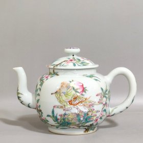 清代雍正寿星祝寿图茶壶