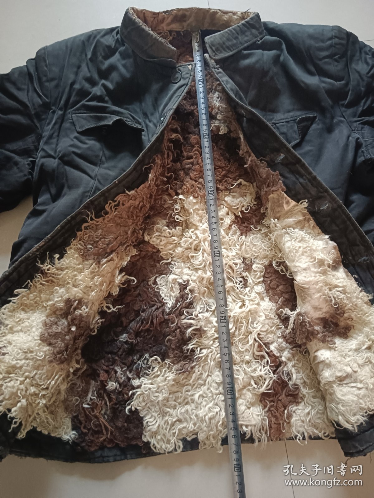 老中山装 毛皮棉袄 衣襟袖口有磨损 道具收藏使用
